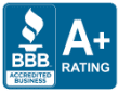 Better Business Bureau accredited business logo with an A+ rating displayed on a blue background.
