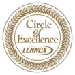 Gold seal with a laurel wreath border and the words "Circle of Excellence LENNOX" in the center.