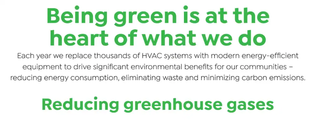 Our About Us page showcases our commitment to environmental responsibility by upgrading HVAC systems to energy-efficient models, reducing energy use, waste, and greenhouse gas emissions.