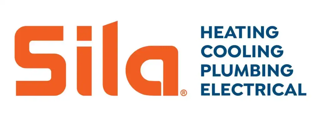 Sila logo in orange with blue text listing services: heating, cooling, plumbing, and electrical.