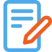 Icon of a blue document with lines, partially covered by an orange pencil, symbolizing writing or editing—ideal for representing 24/7 emergency service support.