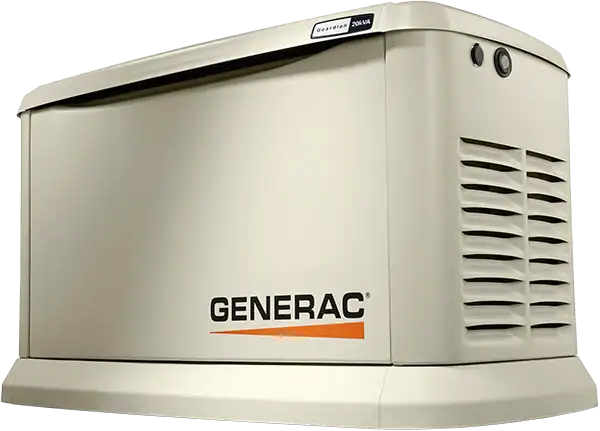 A beige Generac standby generator with ventilation slats and brand logo on the side, ready for professional Generator installation. Contact us today for a free installation quote.