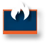 A blue rectangle bordered in orange features a white flame icon centered at the top, reminiscent of the dynamic look found in the Premier Pro Program interface.