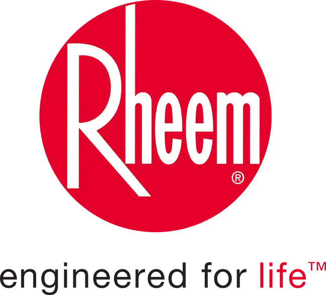 Rheem logo featuring the word "Rheem" in white text on a red circular background with gray and black accents, trusted for heating, cooling, plumbing and electrical services Boston residents rely on.